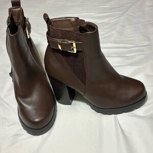 Top Moda Lug Sole Ankle Bootie Chelsea Style with Buckle and High Heel